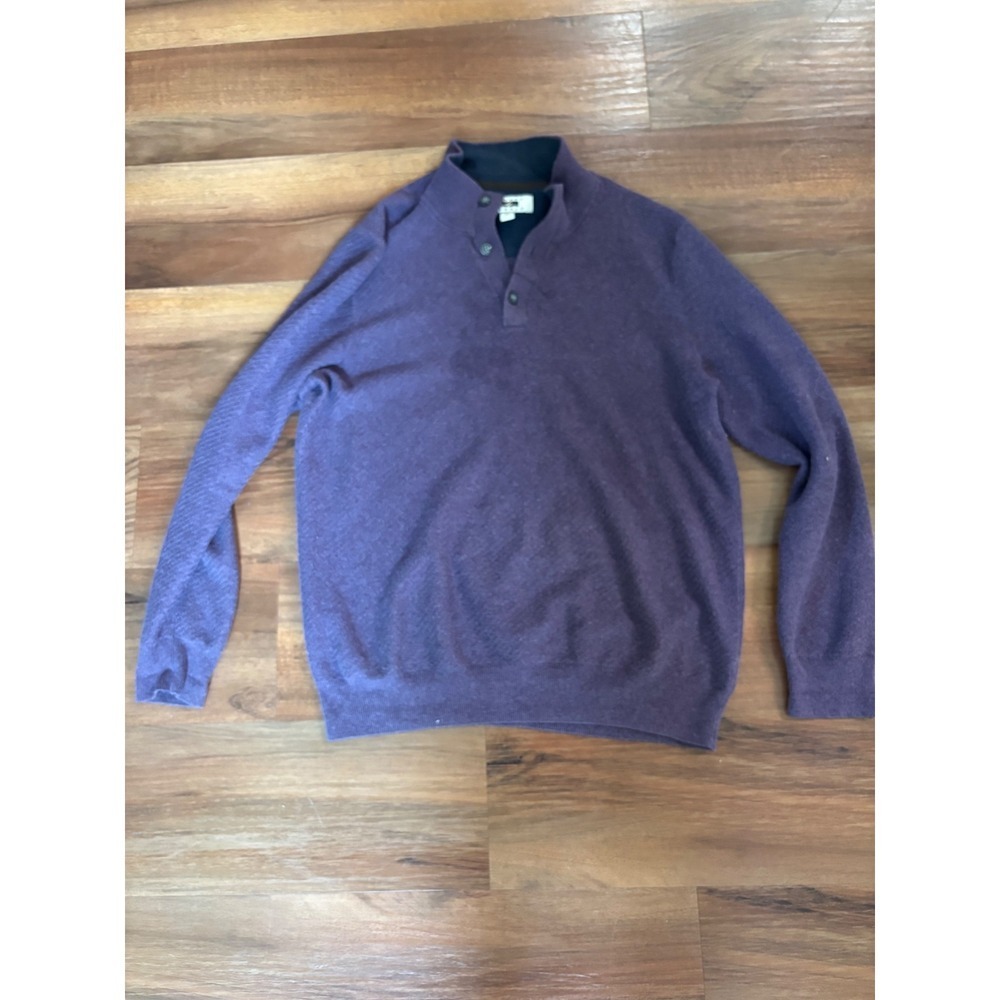 Mens Heathered Purple Mock Neck Button Placket Long Sleeve Knit Sweater